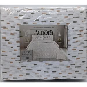 New Aurora Home Essentials 4 Piece Full Sheet Set. Colors: Gray/Tan/Olive.